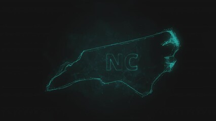 Poster - Plexus flat map showing the state of North Carolina from the United State of America on black background. USA. Plexus map of North Carolina