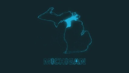 Poster - Plexus flat map showing the state of Michigan from the United State of America on black background. USA. Plexus map of Michigan