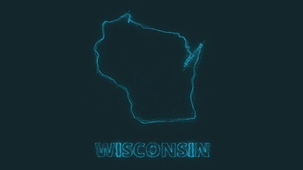 Poster - Plexus flat map showing the state of Wisconsin from the United State of America on black background. USA. Plexus map of Wisconsin