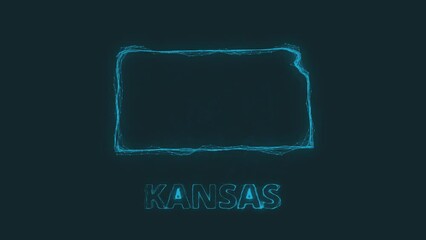 Poster - Plexus flat map showing the state of Kansas from the United State of America on black background. USA. Plexus map of Kansas