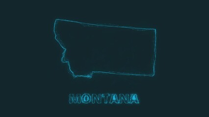 Poster - Plexus flat map showing the state of Montana from the United State of America on black background. USA. Plexus map of Montana