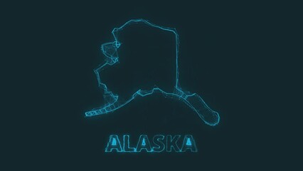 Poster - Plexus flat map showing the state of Alaska from the United State of America on black background. USA. Plexus map of Alaska