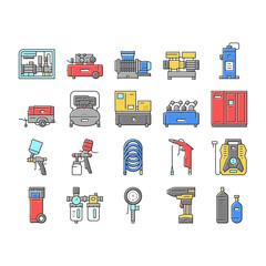 Wall Mural - Air Compressor Tool Collection Icons Set Vector .