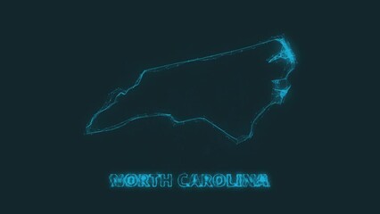 Poster - Plexus flat map showing the state of North Carolina from the United State of America on black background. USA. Plexus map of North Carolina