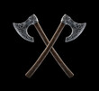 Two crossed axes isolated on black background