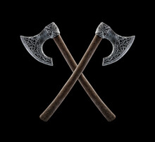 Two Crossed Axes Isolated On Black Background