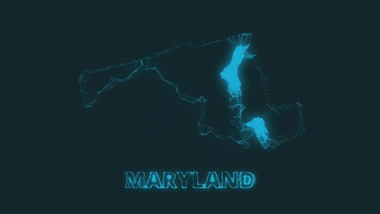 Poster - Plexus flat map showing the state of Maryland from the United State of America on black background. USA. Plexus map of Maryland