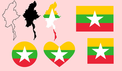 Wall Mural - myanmar map flag icon set