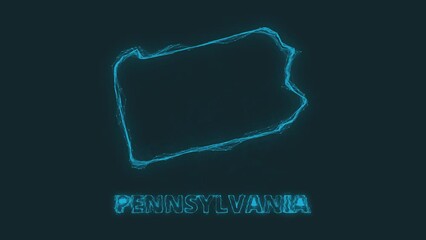 Poster - Plexus flat map showing the state of Pennsylvania from the United State of America on black background. USA. Plexus map of Pennsylvania