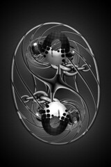 Wall Mural - 3d fractal illustration. Abstract fractal in white and black Abstract shapes.