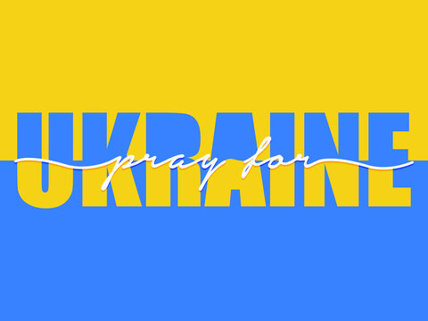 Pray for Ukraine stop war russia peace vector flag lettering world