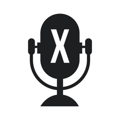 Wall Mural - Podcast Radio Logo On Letter X Design Using Microphone Template. Dj Music, Podcast Logo Design, Mix Audio Broadcast Vector