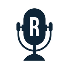 Wall Mural - Podcast Radio Logo On Letter R Design Using Microphone Template. Dj Music, Podcast Logo Design, Mix Audio Broadcast Vector