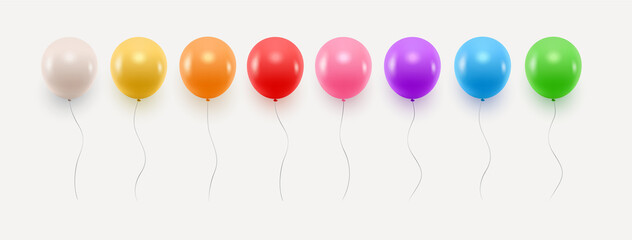 Wall Mural - vector set of colorful floating balloons with ribbons