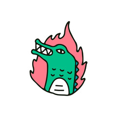 Wall Mural - Crocodile on fire, illustration for t-shirt, sticker, or apparel merchandise. With doodle, retro, and cartoon style.