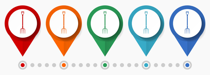 Poster - Fork, gardening concept vector icon set, flat design farm tool pointers, infographic template easy to edit