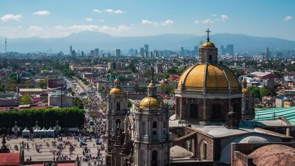 Wall Mural - Zoom out time lapse view of historic landmark Basilica of Our Lady of Guadalupe in Mexico City, Mexico.	