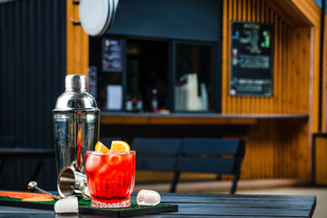 Canvas Print - Alcohol cocktail Negroni with orange slice