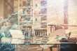 © peshkova - Multi exposure of stock market chart drawing and office interior background. Concept of financial analysis.