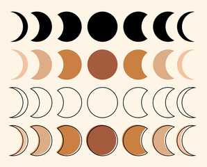 Wall Mural - Moon phases  set. Contemporary illustrations in pastel colors. Vector flat illustration.