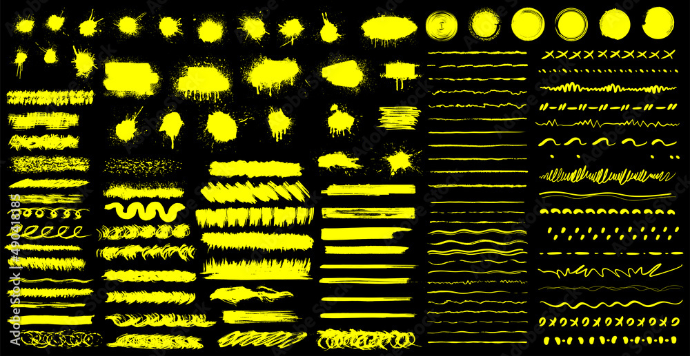 Paint Line Ink Hand drawn lines. Ink pen drawing lines, underline brush and pencil ...