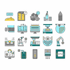 Wall Mural - Semiconductor Manufacturing Plant Icons Set Vector .