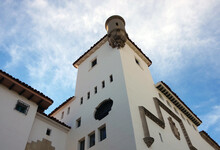 Partial View Of The Famous And Beautiful Santa Barbara Courthouse Complex Under Blue Sky