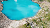 Fototapeta Boho - Landscape with a large blue mountain lake in the Caucasus Mountains. lake top view. drone aerial
