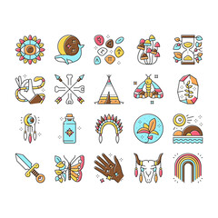 Wall Mural - Boho Style Decoration Collection Icons Set Vector .
