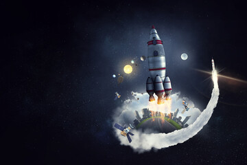 Wall Mural - Rocket space ship . Mixed media