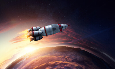 Wall Mural - Rocket space ship . Mixed media