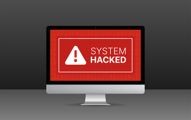 Aufkleber - System hacked alert on computer screen vector illustration.