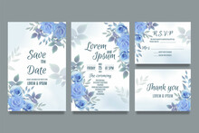 Wedding Invitation Template With Blue Flowers And Leaves