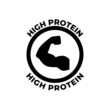 High protein label icon  in black flat glyph, filled style isolated on white background