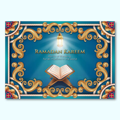 Wall Mural - Ramadan Kareem with ornament and Al-Quran illustration