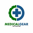 Medical Gear vector logo template. This design use technology and cross health symbol.