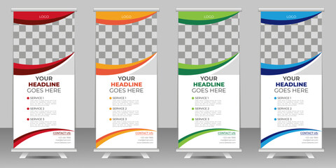 Corporate rollup banner design for marketing. in blue and red color.