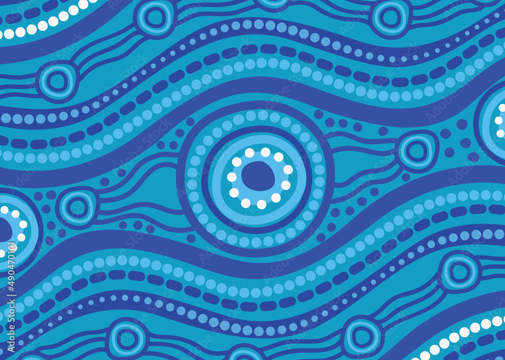 Aboriginal dot design blue background Stock Vector | Adobe Stock