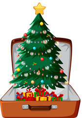 Wall Mural - Christmas theme with Christmas tree in a luggage on white background