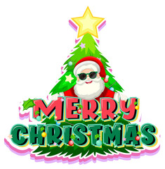 Wall Mural - Merry Christmas typography logo design with Santa Claus