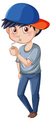 Sticker - Teenager boy smoking cigarette smoking cartoon character on white background