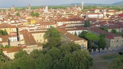 Wall Mural - Lucca from the air, Tuscany. Aerial view of beautiful Tuscan Town from drone