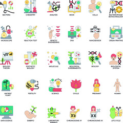  Biology-Technology color flat vector icon collection set