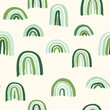 Seamless vector repeat pattern with green tone rainbows on cream background. Great for Irish holiday St Patricks Day and spring projects