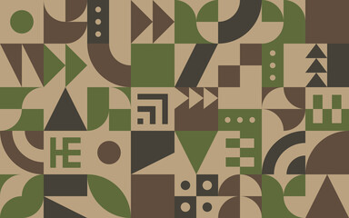 Poster - Geometric pattern with retro styled shapes and camouflage colors