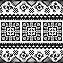 Wall Mural - Ukrainian Hutsul Pysanky (Easter eggs) vector seamless folk art pattern - repetitive design in black and whiute
