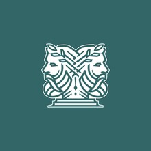 Janus Logo. Ancient Greek Figure Face Head Statue Sculpture Logo Design, Elegance Logo Of God Wearing Leaf Crown, Line Linear Illustration Elegant Logo Illustration 