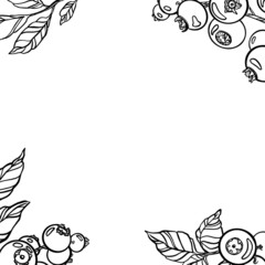  Berries Greeting card. Outline plant drawing. Invitation, menu, frame