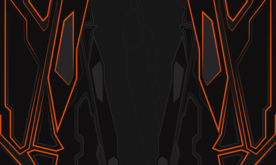 Poster - Technology black and orange futuristic gaming abstract background. Flat digital hi-tech background. Geometric abstract mechanical shape design. Vector illustration