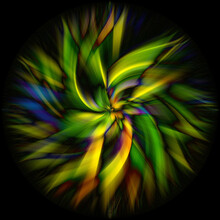 A 3D Rendering Of An Abstract Green And Yellow Spiral Isolated On Black Background